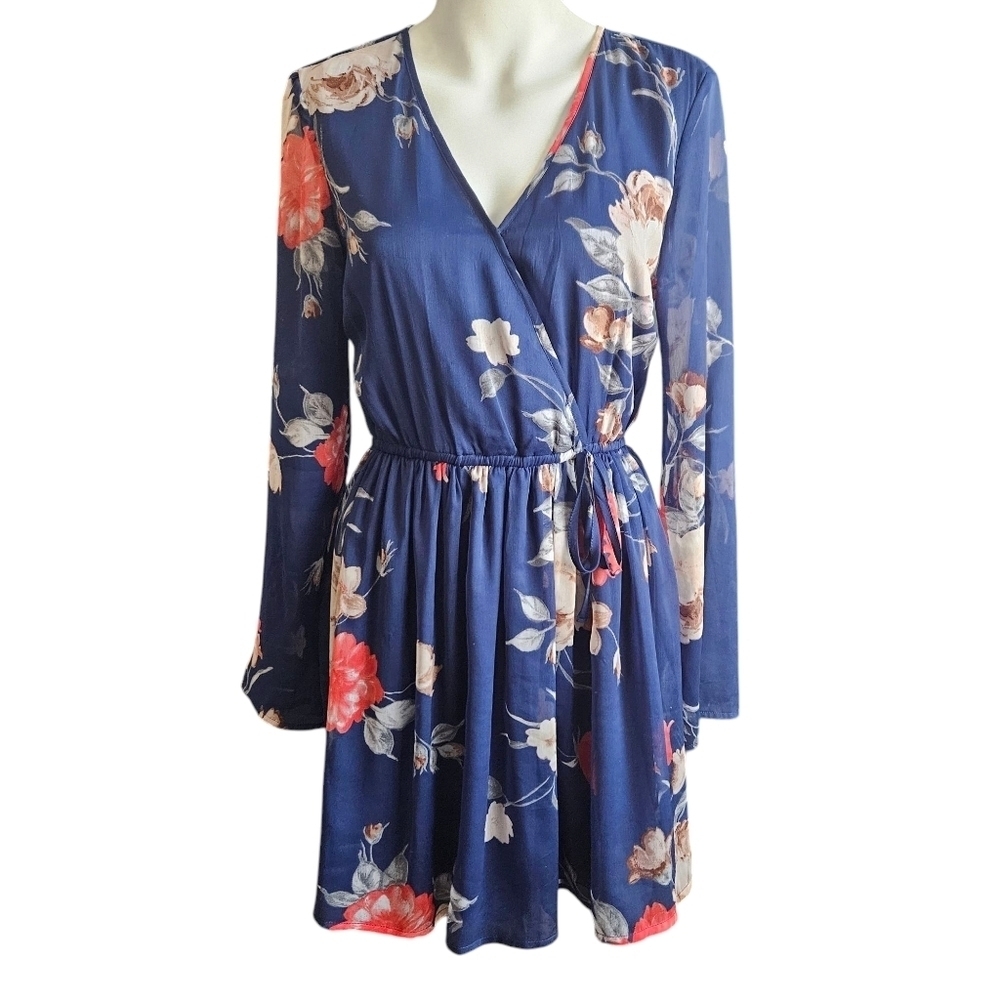 B.O.G Band Of Gypsies Sz Medium Women's Small Blue Floral Print‎ Sundress Dress